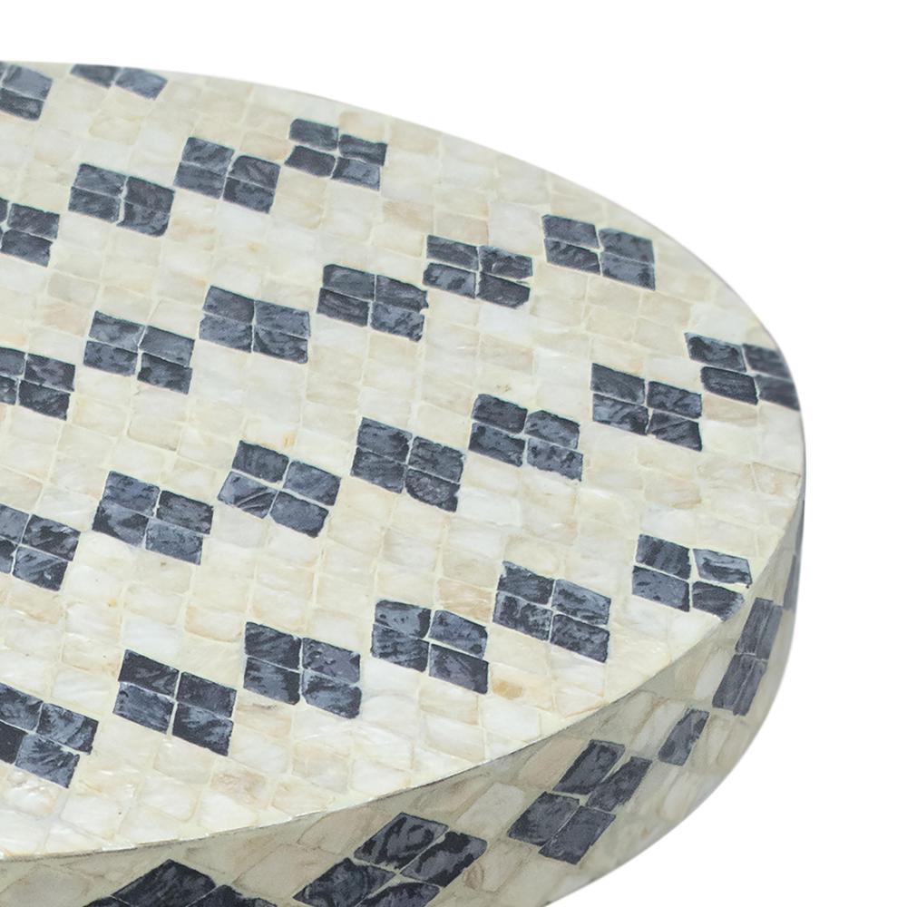 Halio Cream & Blue Checkered Shell Side Table. Picture 4