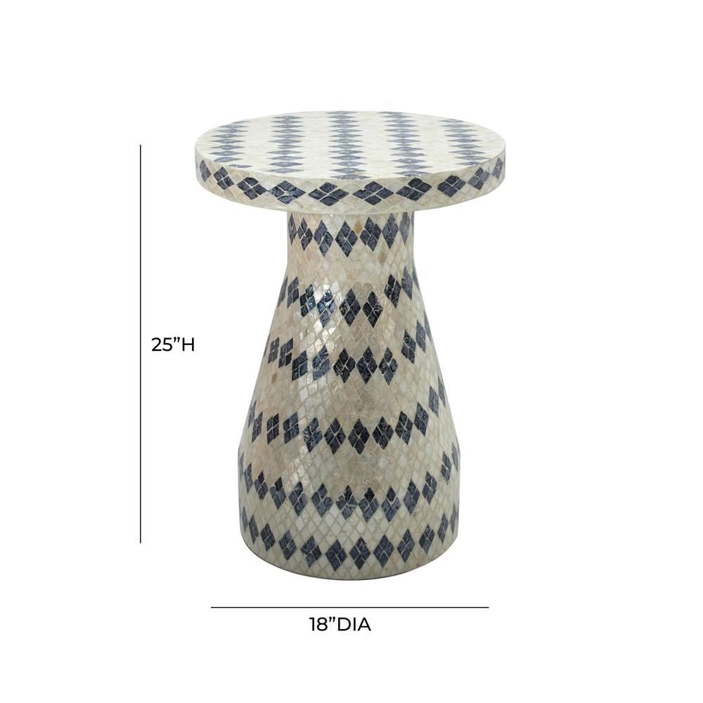 Halio Cream & Blue Checkered Shell Side Table. Picture 5