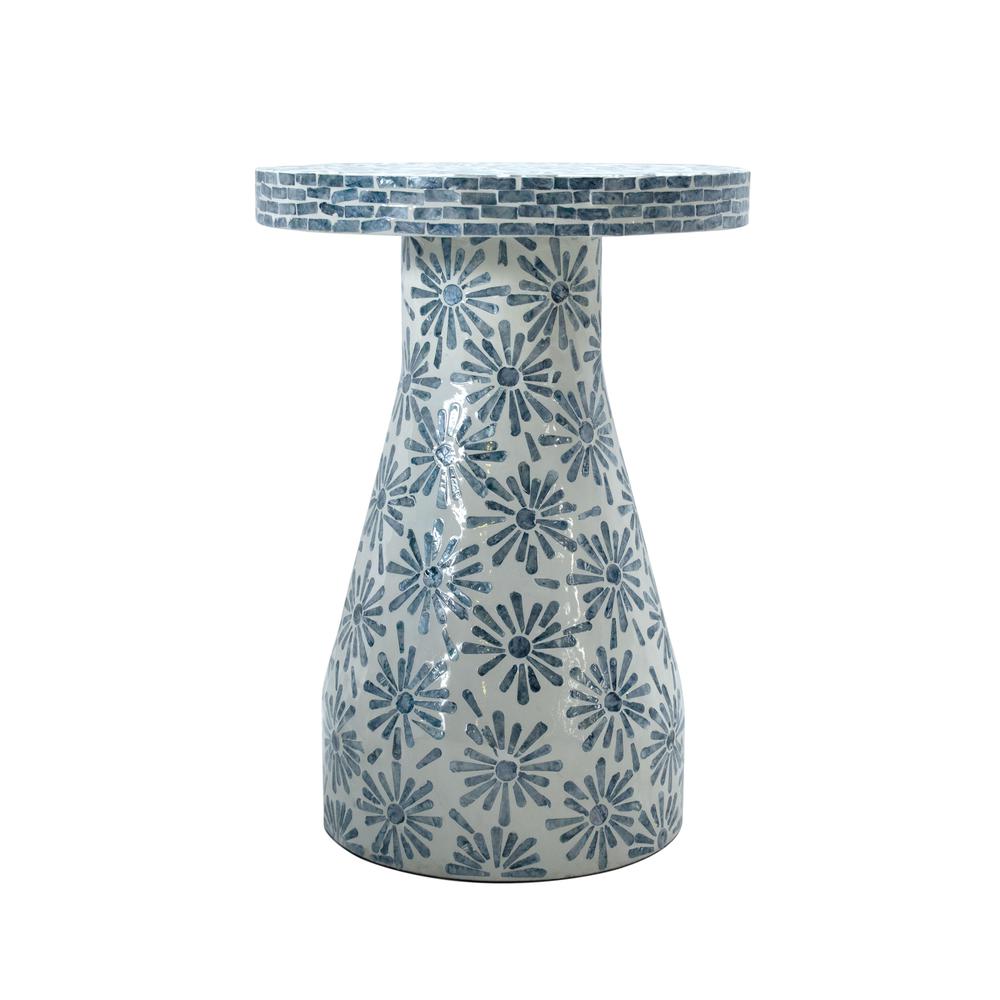 Halio Blue Floral Shell Side Table. Picture 2