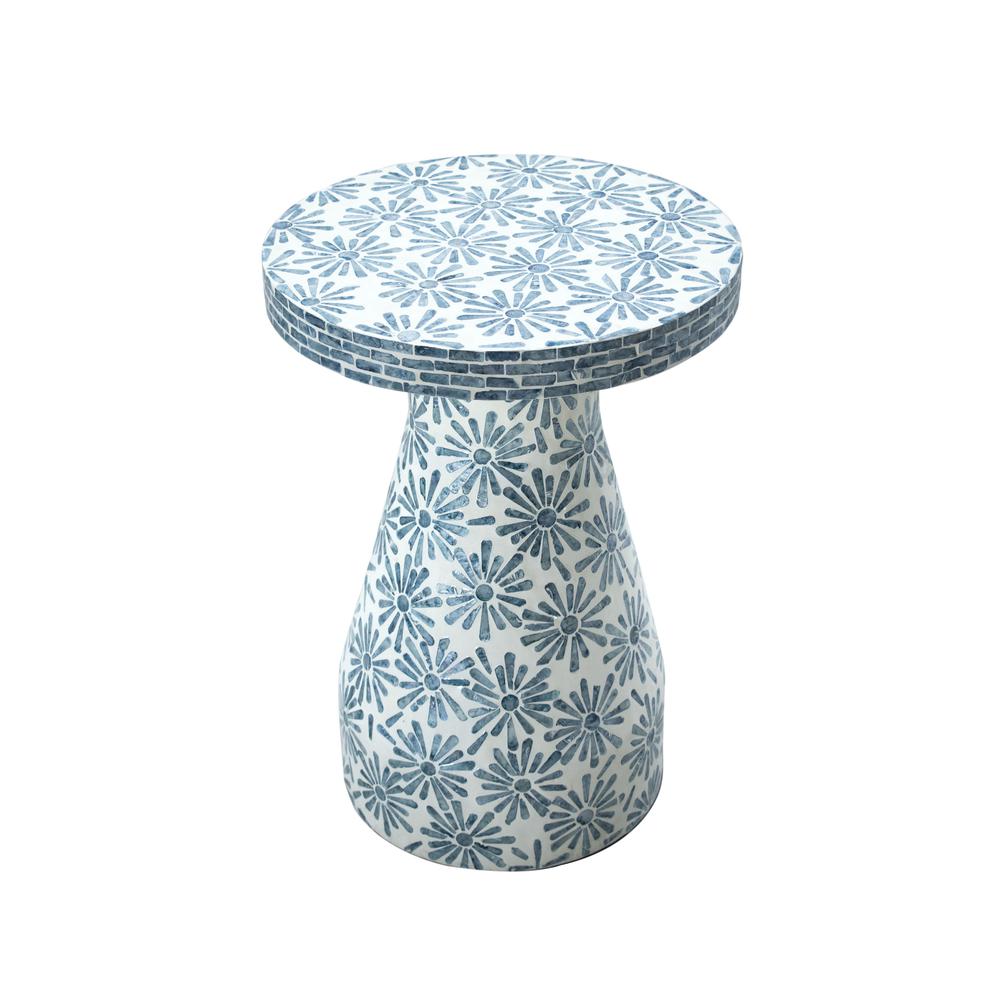 Halio Blue Floral Shell Side Table. Picture 3
