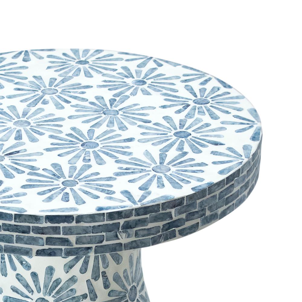 Halio Blue Floral Shell Side Table. Picture 4
