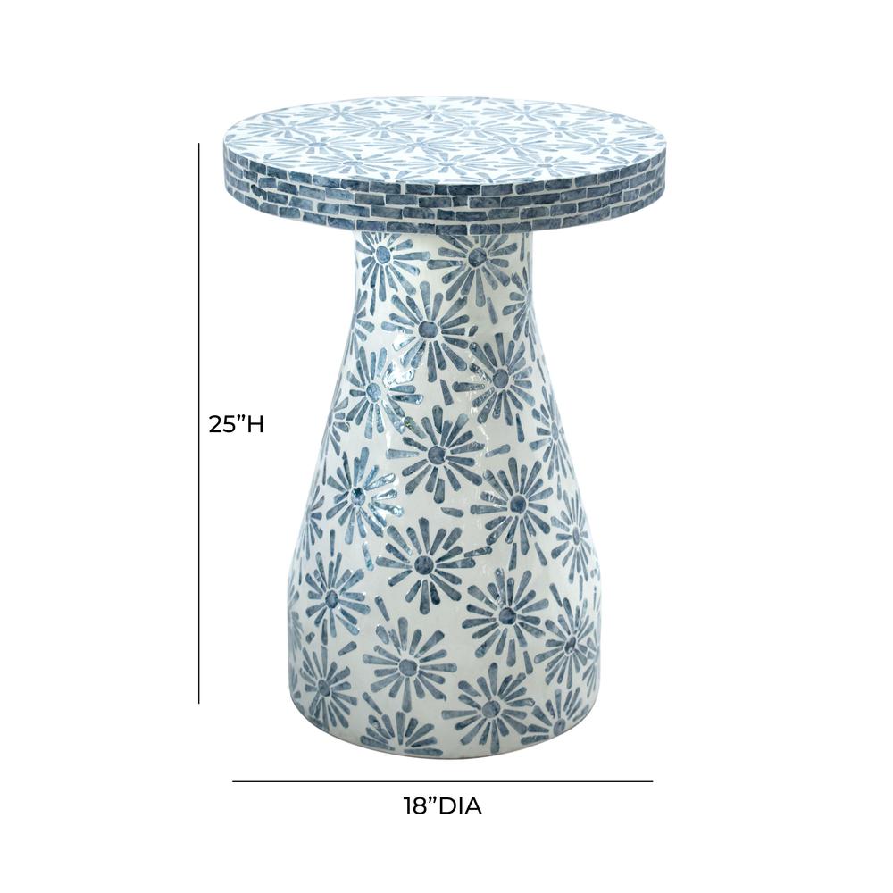 Halio Blue Floral Shell Side Table. Picture 5
