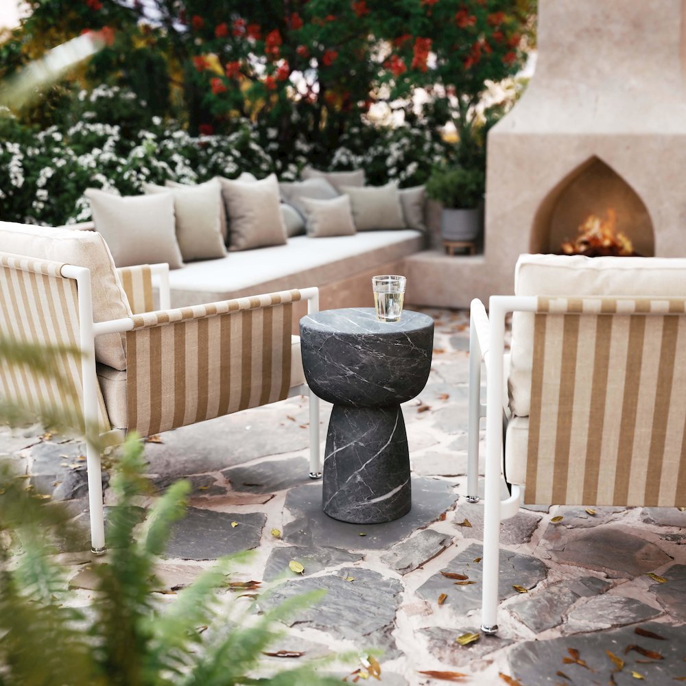 Charra Black Faux Marble Indoor/Outdoor Side Table. Picture 2