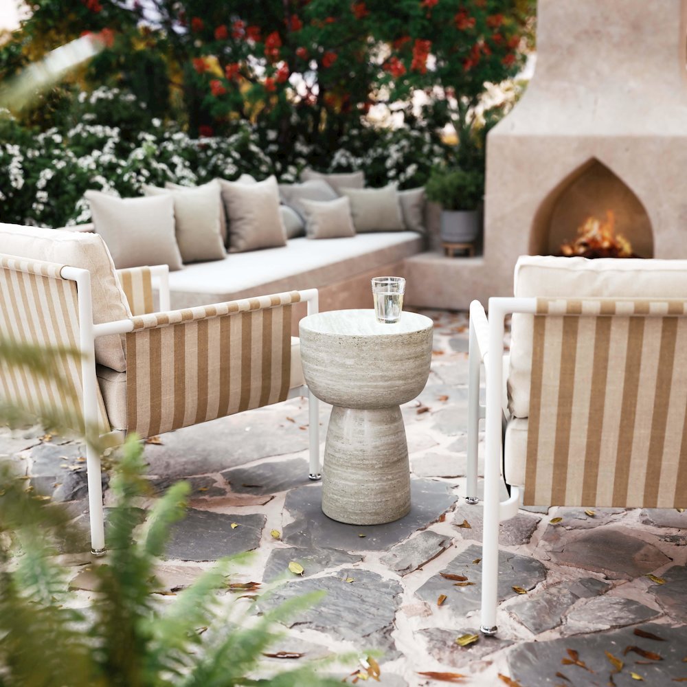 Charra Faux Travertine Indoor/Outdoor Side Table. Picture 2