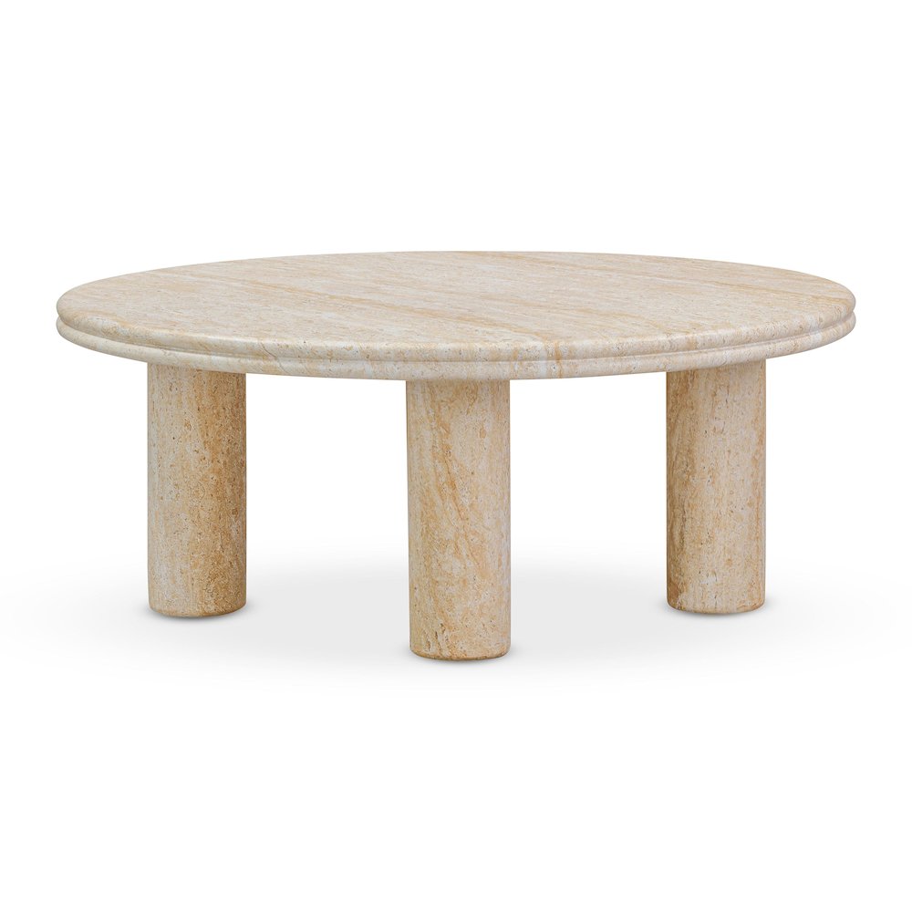 Amora Faux Travertine Indoor/Outdoor 32 inch Round Accent Table. Picture 1