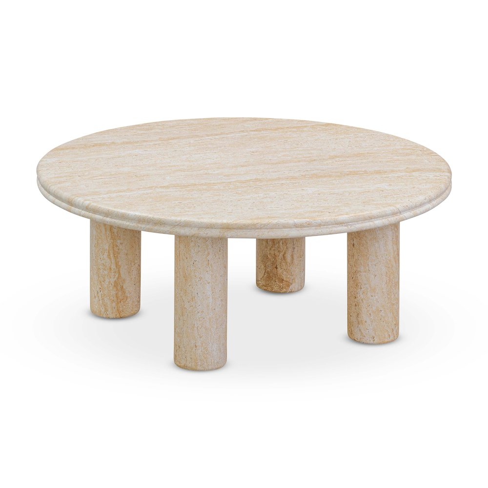 Amora Faux Travertine Indoor/Outdoor 32 inch Round Accent Table. Picture 3