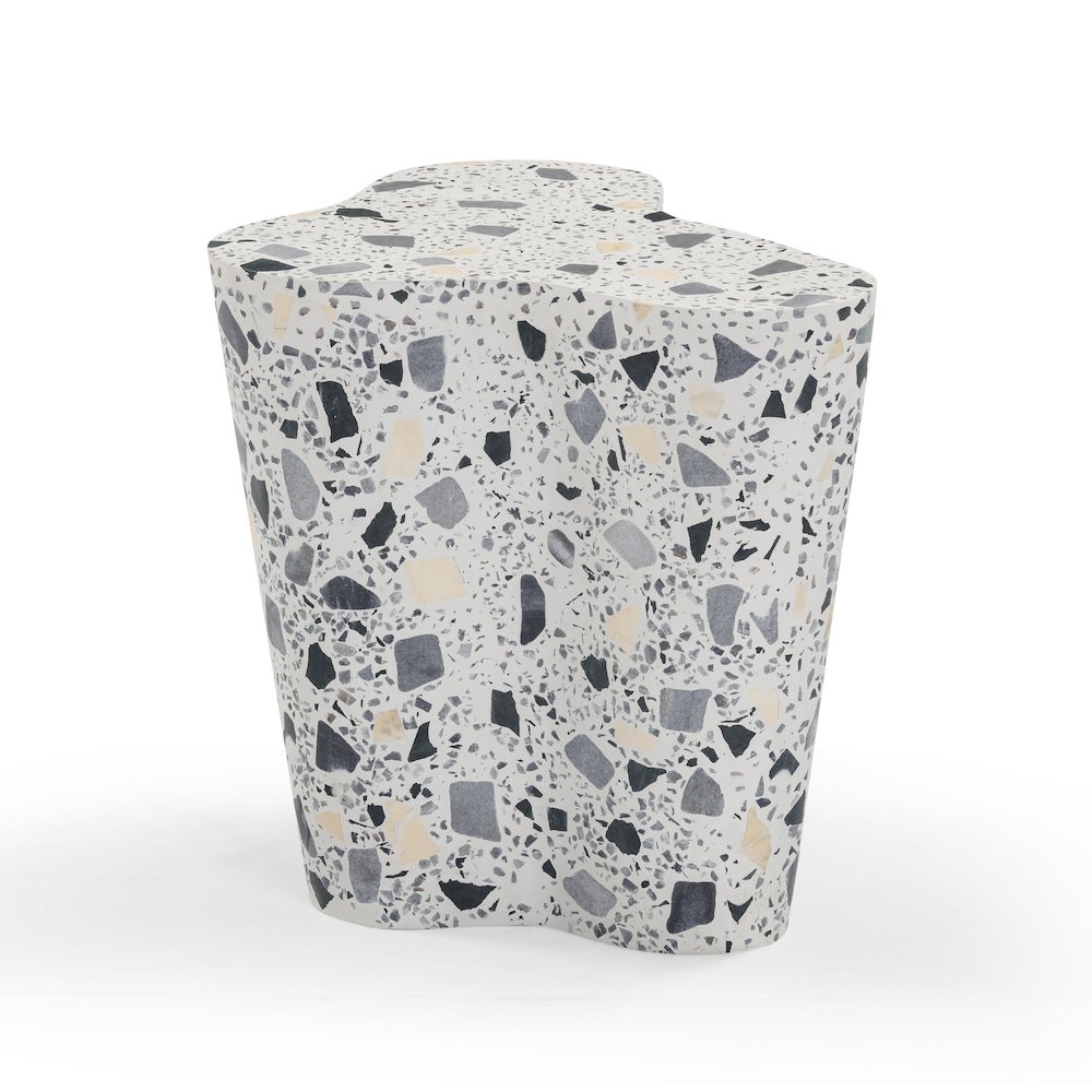 Slab Black & White Riverbed Terrazzo Indoor/Outdoor Side Table. Picture 1