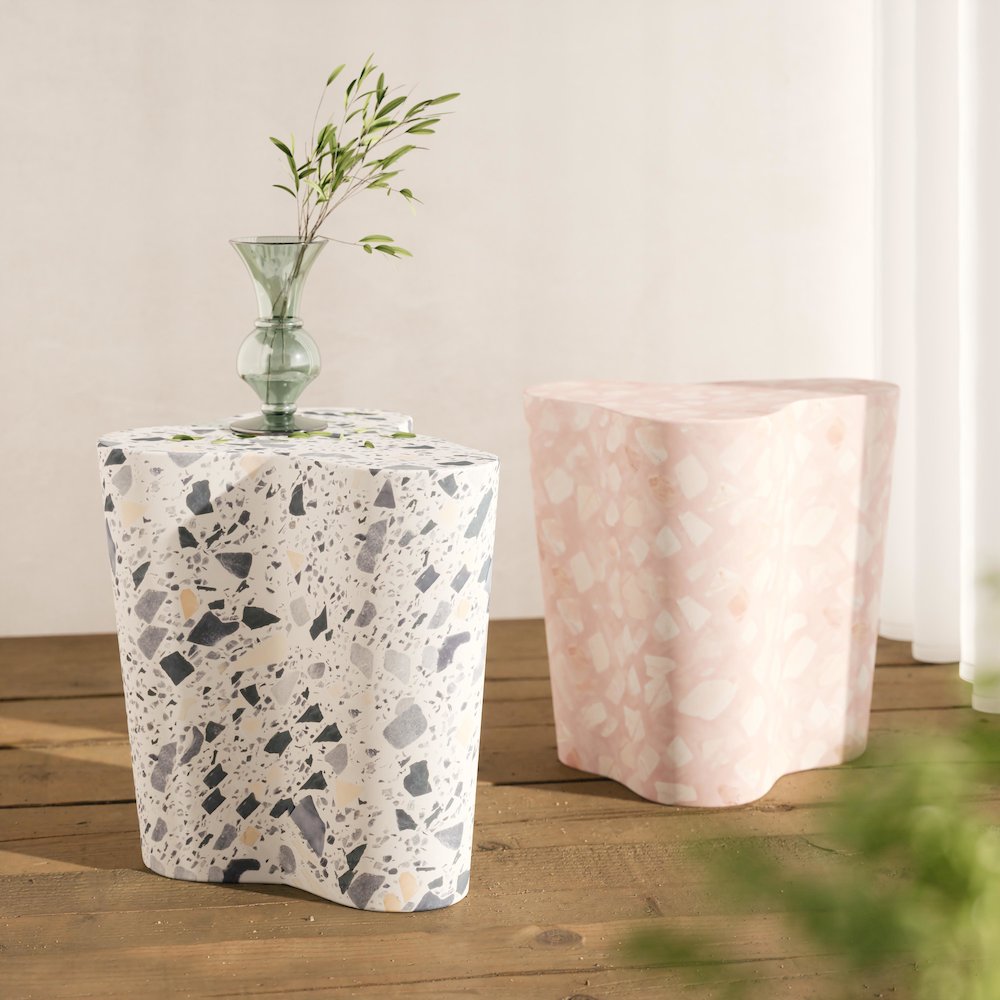 Slab Black & White Riverbed Terrazzo Indoor/Outdoor Side Table. Picture 2