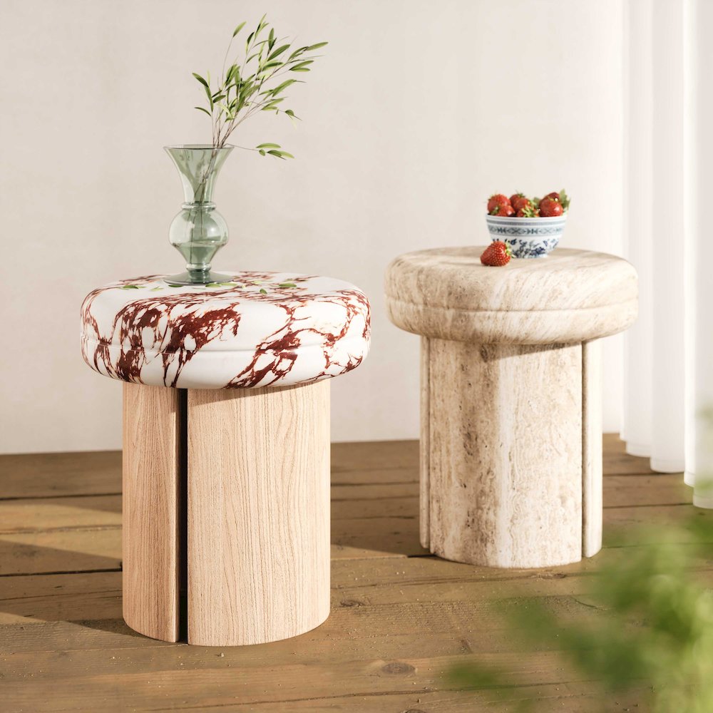 Sheila Travertine Textured Concrete Side Table. Picture 2