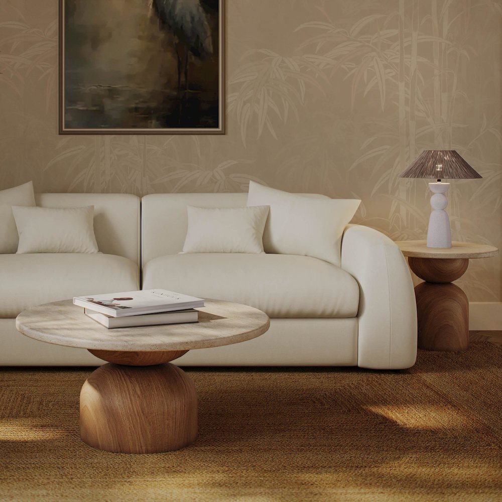 Cynthia Travertine Concrete Indoor / Outdoor Side Table. Picture 2