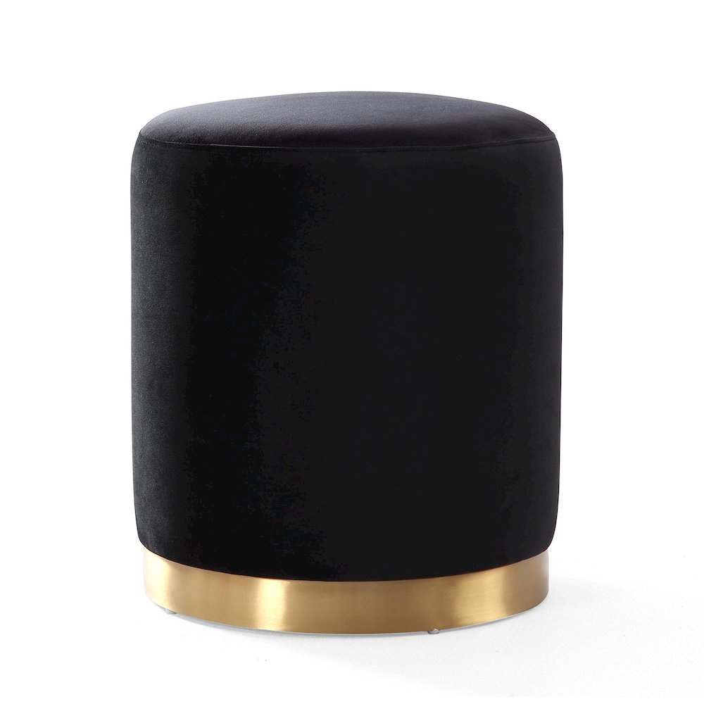 Opal Black Velvet Ottoman -Gold Base. Picture 1
