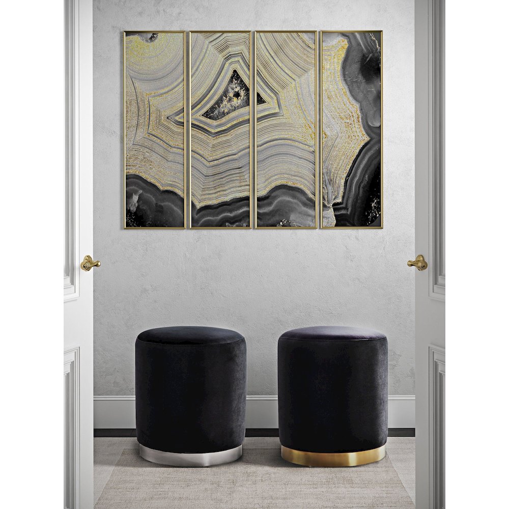 Opal Black Velvet Ottoman -Gold Base. Picture 2
