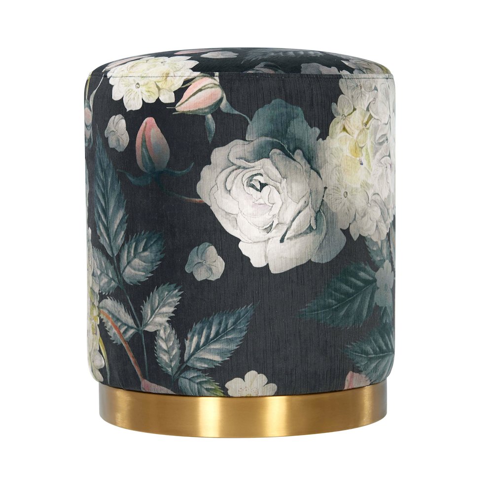 Opal Floral Velvet Ottoman with Gold Base. Picture 1