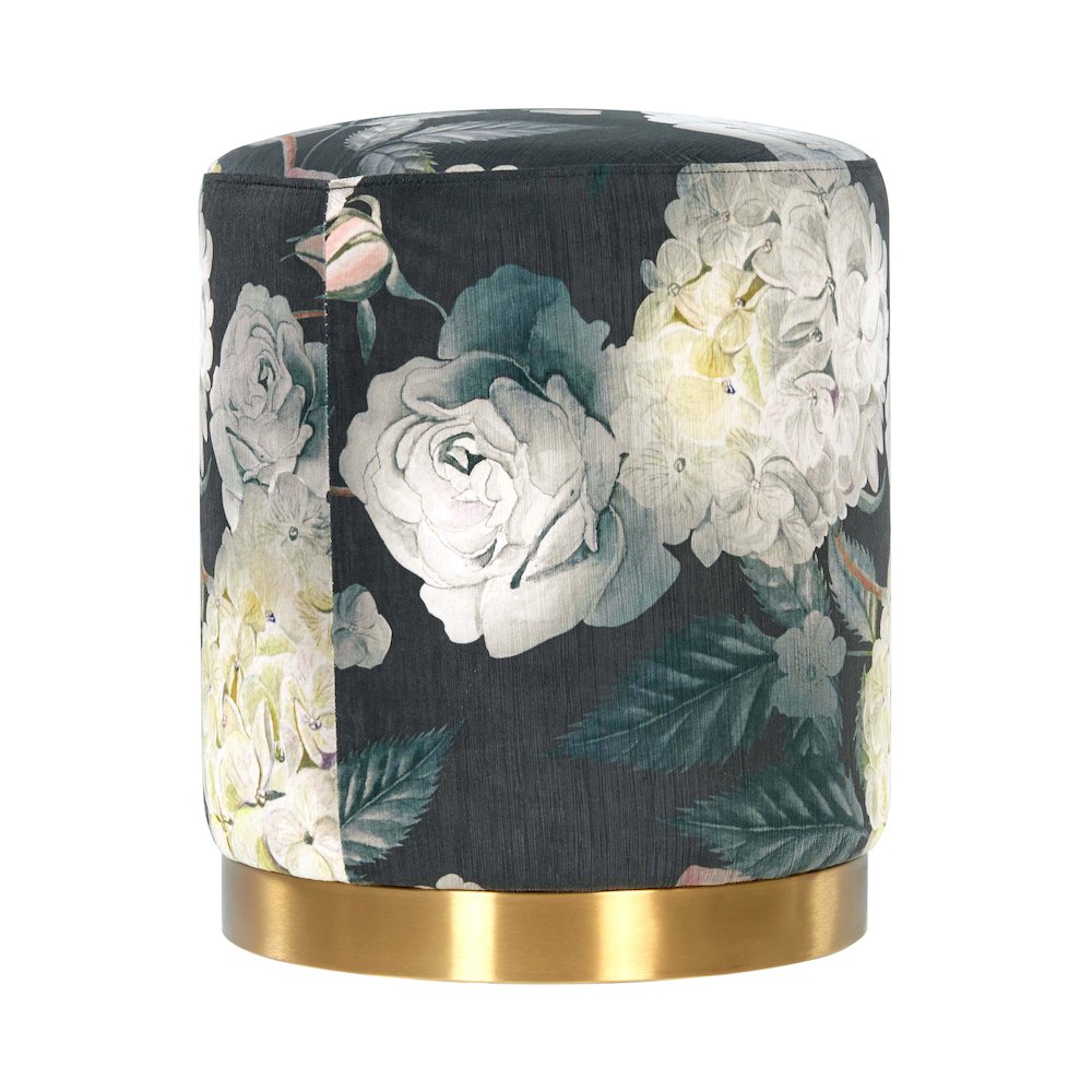 Opal Floral Velvet Ottoman with Gold Base. Picture 4