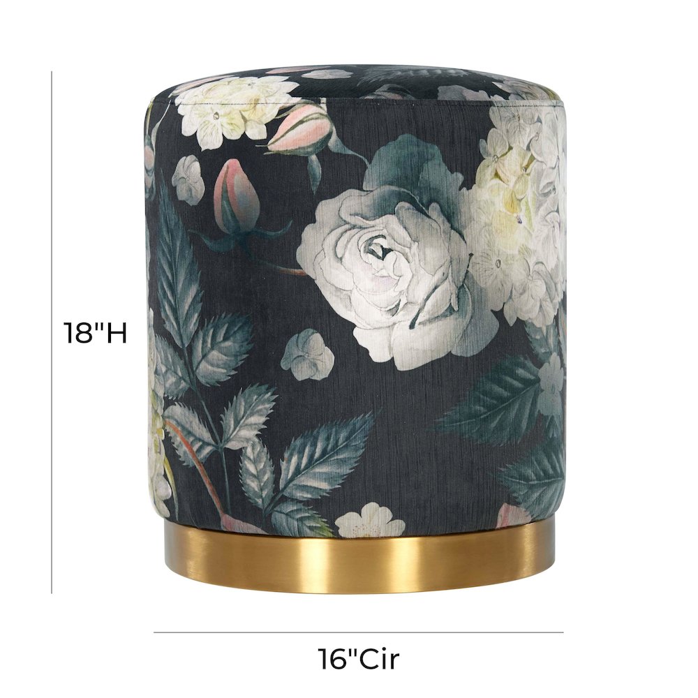 Opal Floral Velvet Ottoman with Gold Base. Picture 6