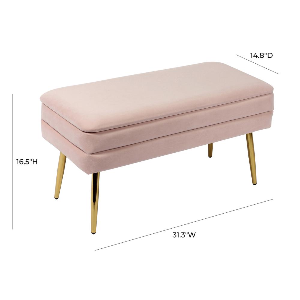 Ziva Blush Velvet Storage Bench. Picture 6