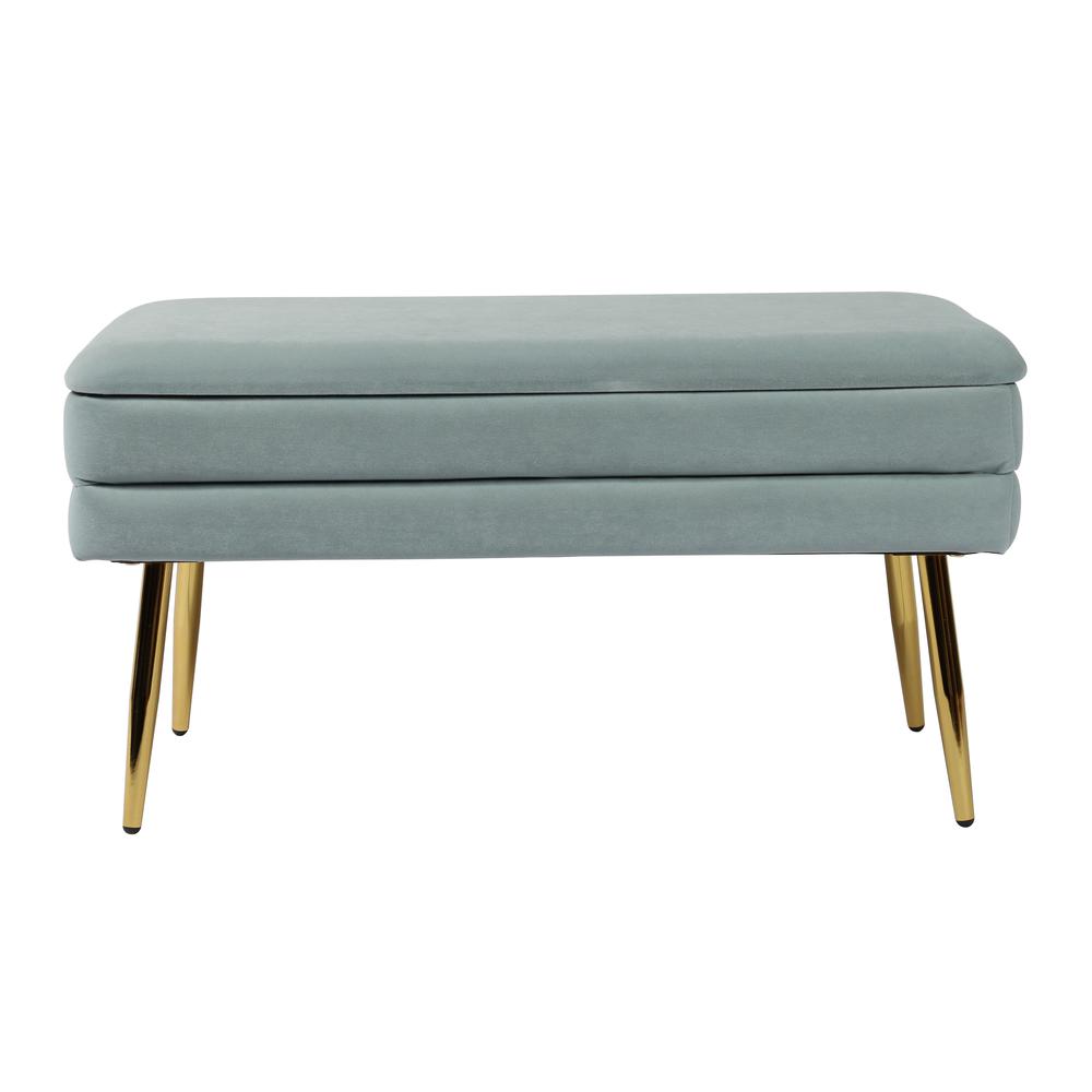Ziva Sea Blue Velvet Storage Bench. Picture 2