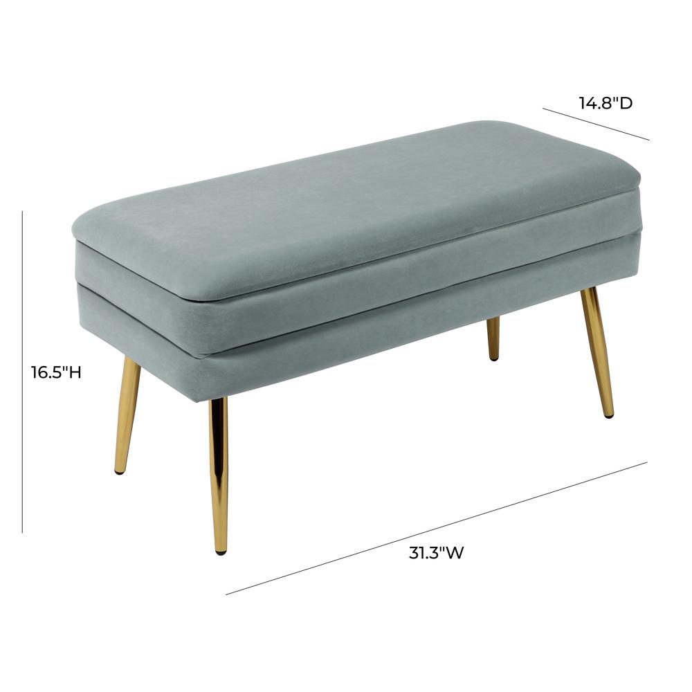 Ziva Sea Blue Velvet Storage Bench. Picture 5