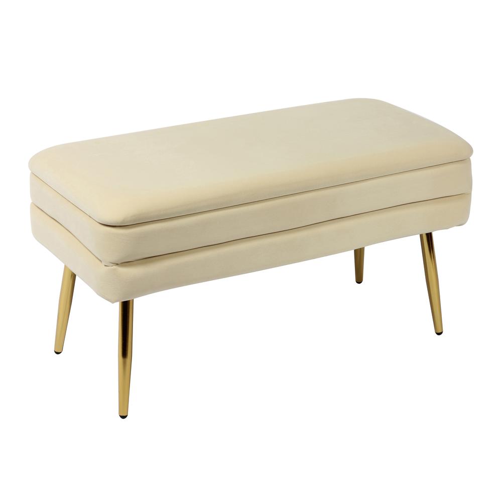 Ziva Cream Velvet Storage Bench. Picture 1