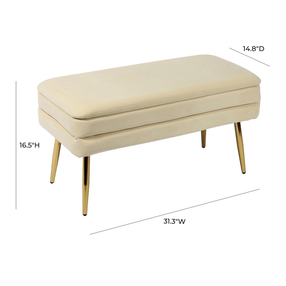 Ziva Cream Velvet Storage Bench. Picture 5