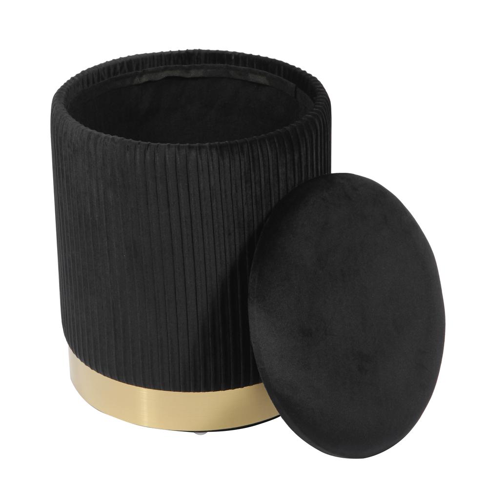 Zoe Black Velvet Storage Ottoman. Picture 2