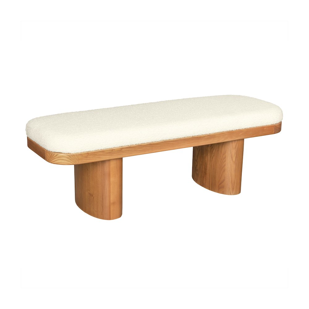 Ollie White Boucle Wooden Bench. Picture 1