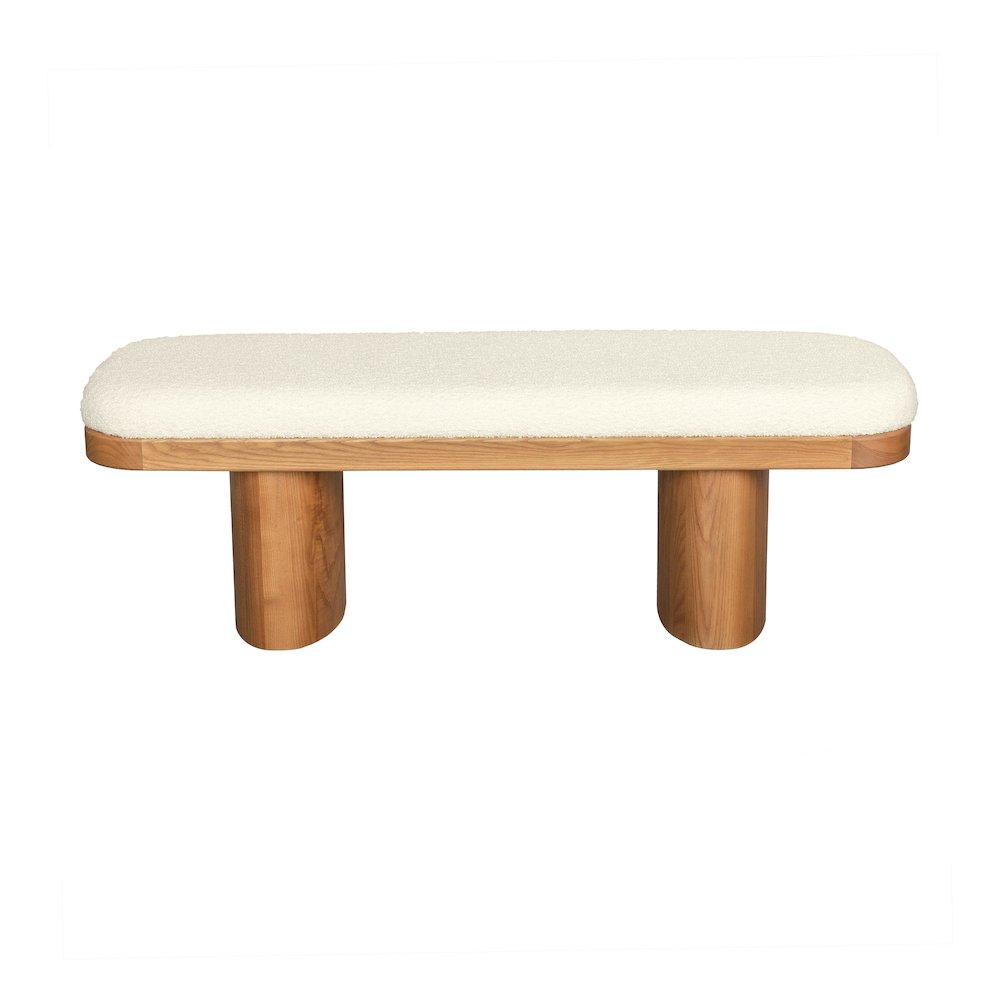 Ollie White Boucle Wooden Bench. Picture 3