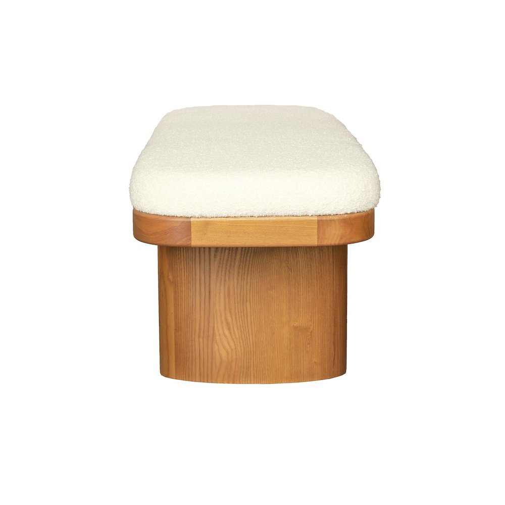 Ollie White Boucle Wooden Bench. Picture 5