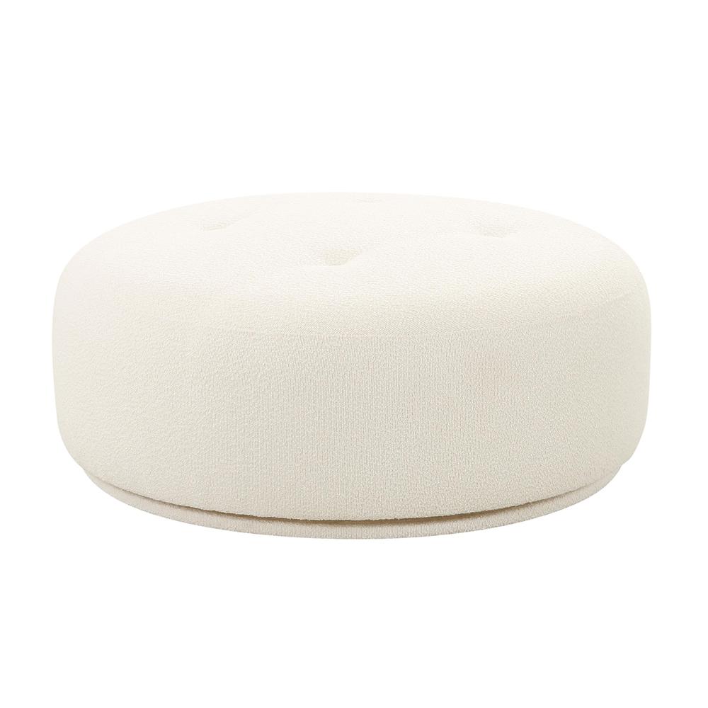 Fickle Cream Boucle Swivel Ottoman. Picture 1