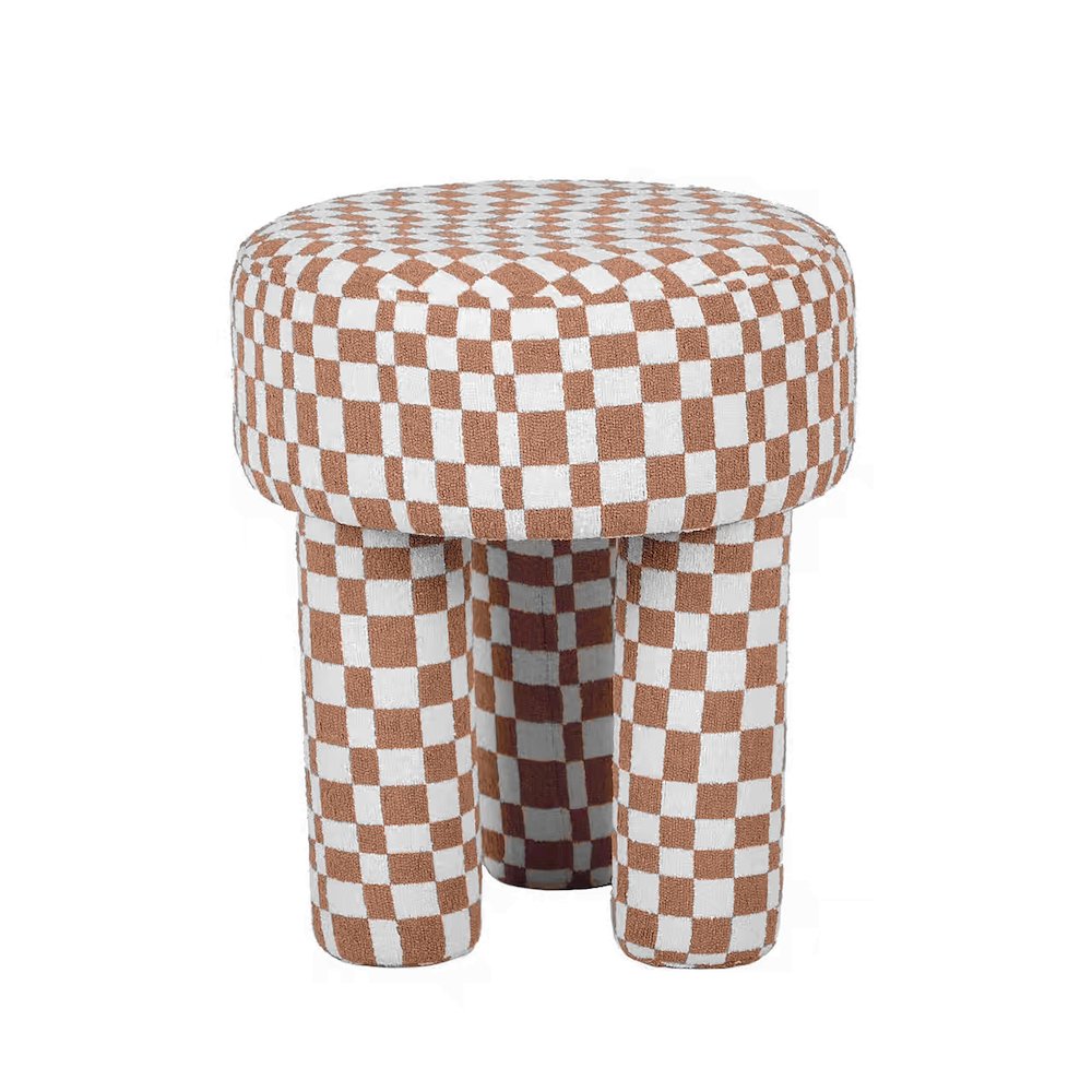Claire Brown Checkered Boucle Stool. Picture 3