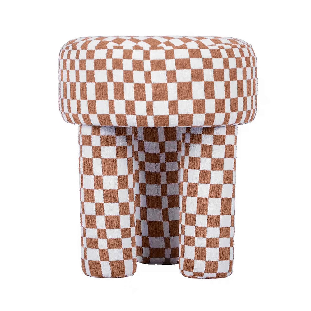 Claire Brown Checkered Boucle Stool. Picture 5