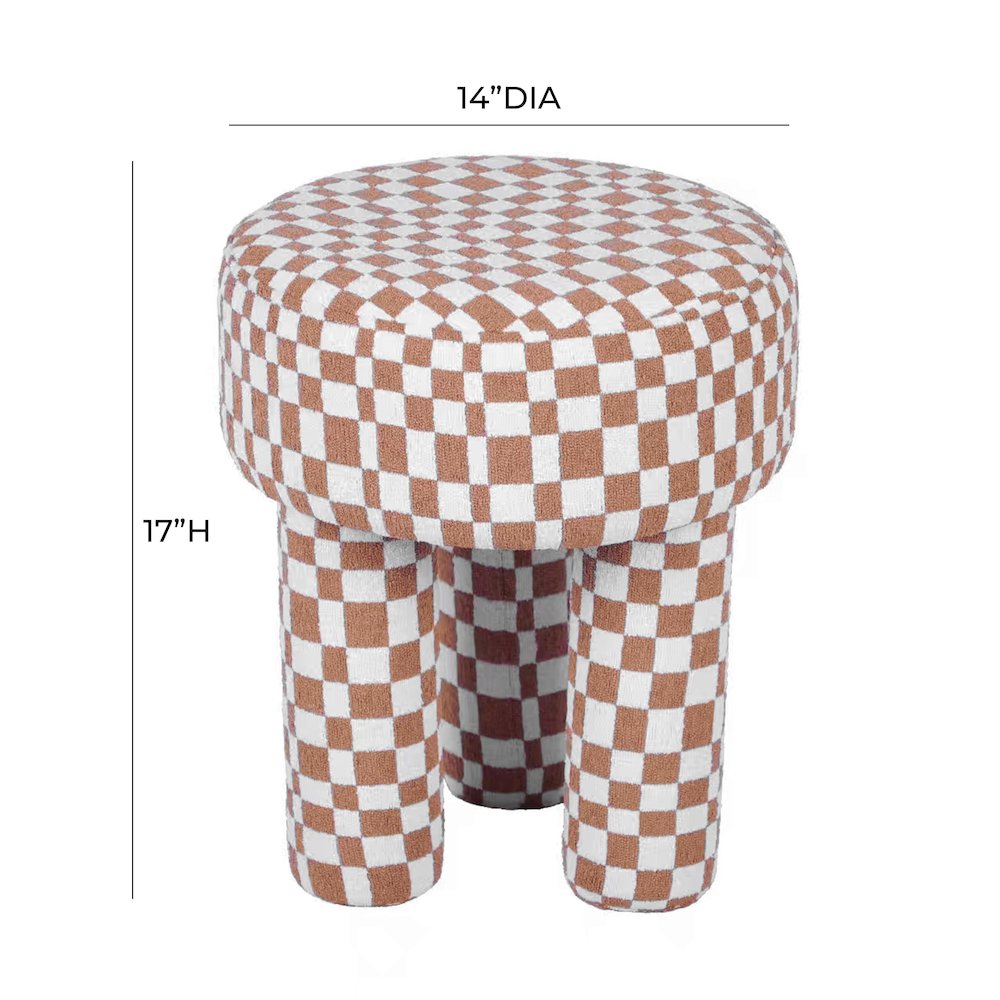 Claire Brown Checkered Boucle Stool. Picture 6