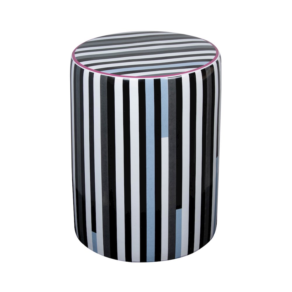 Taurus Ceramic Stool in Modern Stripes Print. Picture 1