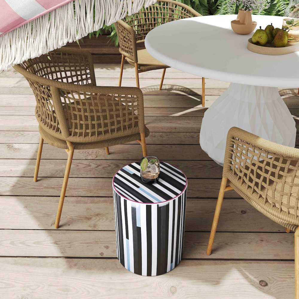 Taurus Ceramic Stool in Modern Stripes Print. Picture 2