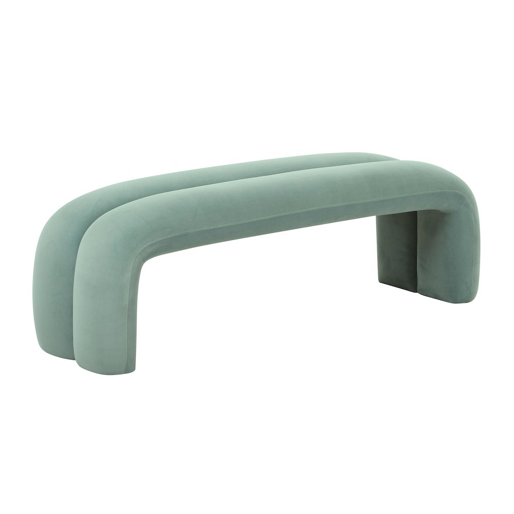 Leigh Green Velvet Channeled Bench. Picture 1