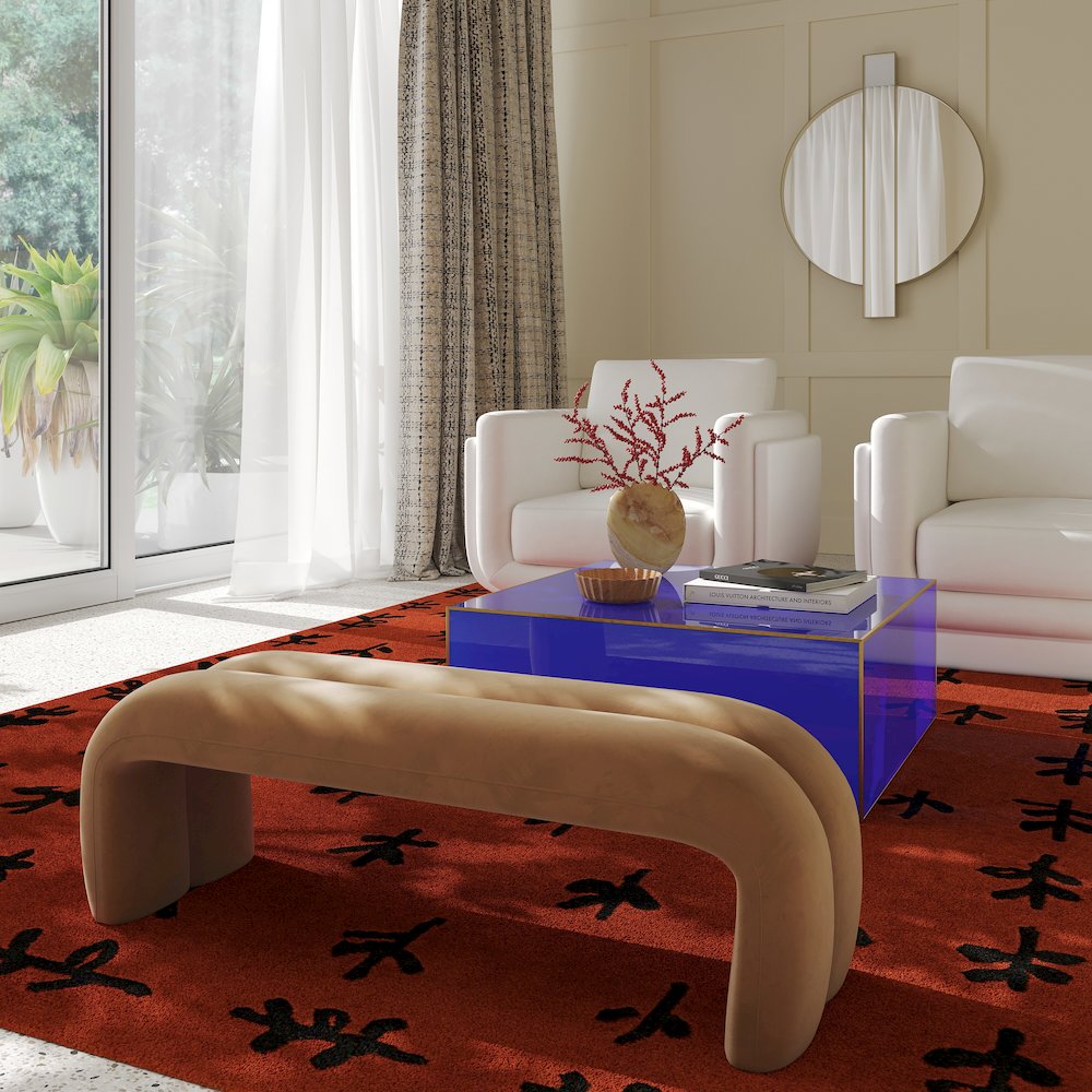 Leigh Taupe Velvet Channeled Bench. Picture 3