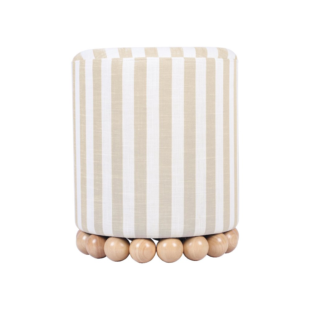 Dex Beige Striped Linen Ottoman. Picture 3