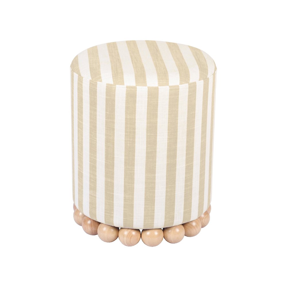 Dex Beige Striped Linen Ottoman. Picture 4
