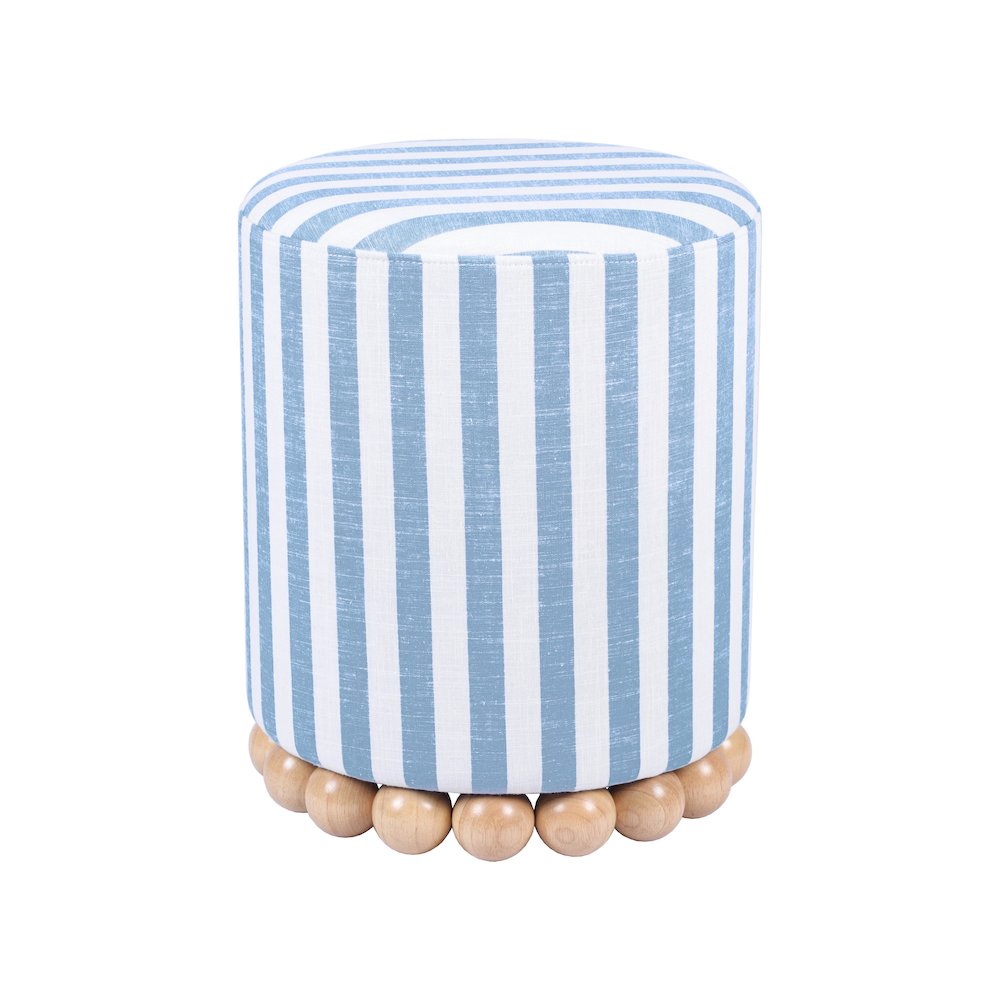 Dex Pastel Blue Striped Linen Ottoman. Picture 1
