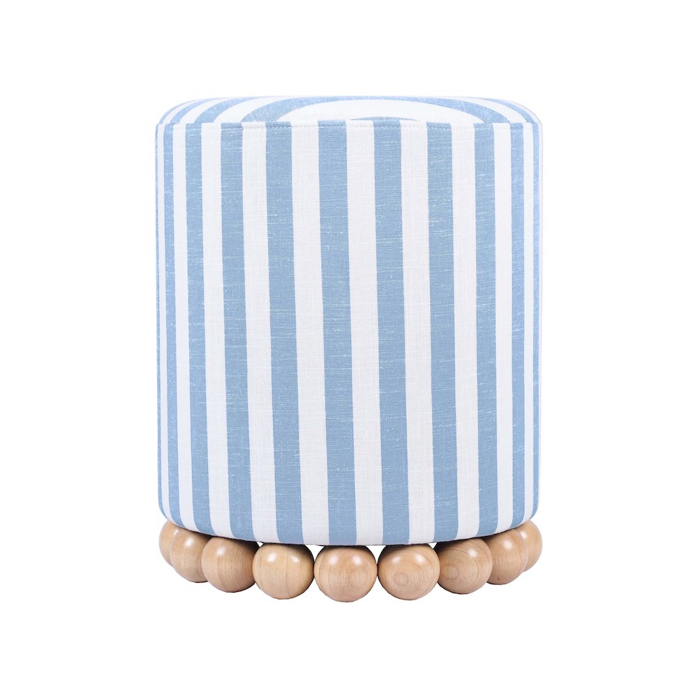Dex Pastel Blue Striped Linen Ottoman. Picture 3