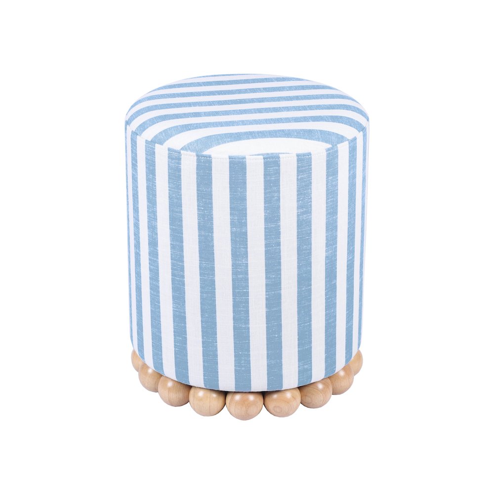 Dex Pastel Blue Striped Linen Ottoman. Picture 4