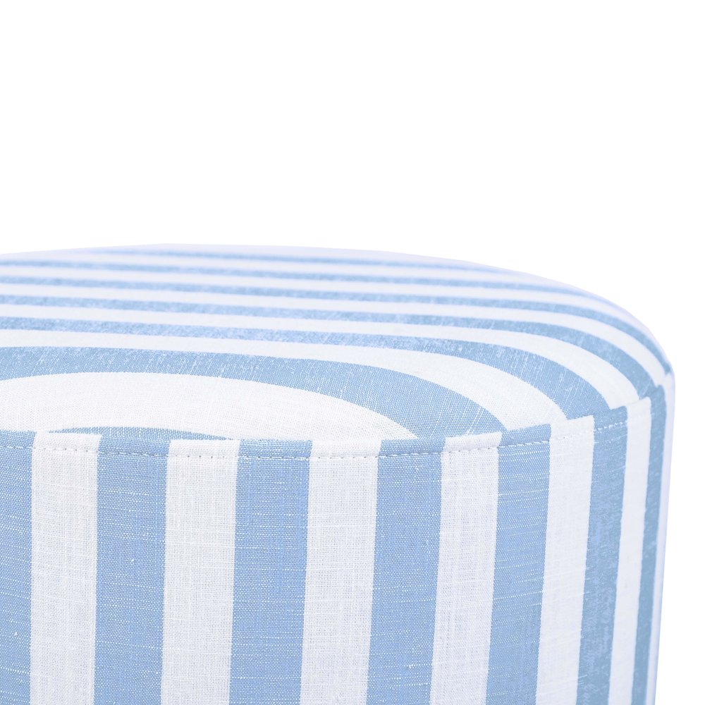 Dex Pastel Blue Striped Linen Ottoman. Picture 5