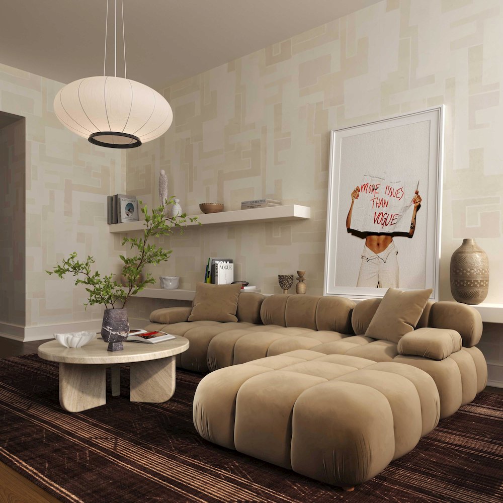 Calliope Cafe Au Lait Performance Velvet Modular Ottoman. Picture 2