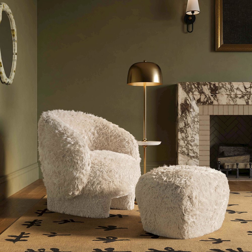 Britt Natural Vegan Shearling Ottoman. Picture 2