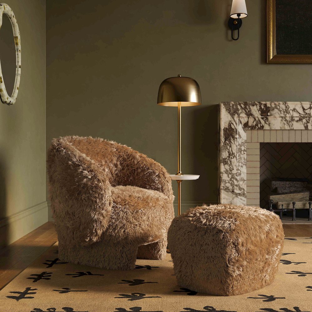 Britt Dark Taupe Vegan Shearling Ottoman. Picture 2