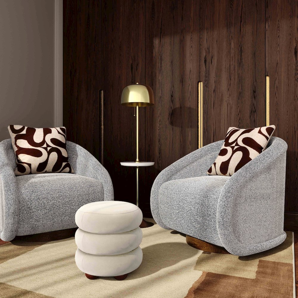 Stefanie Cream Velvet Ottoman. Picture 2