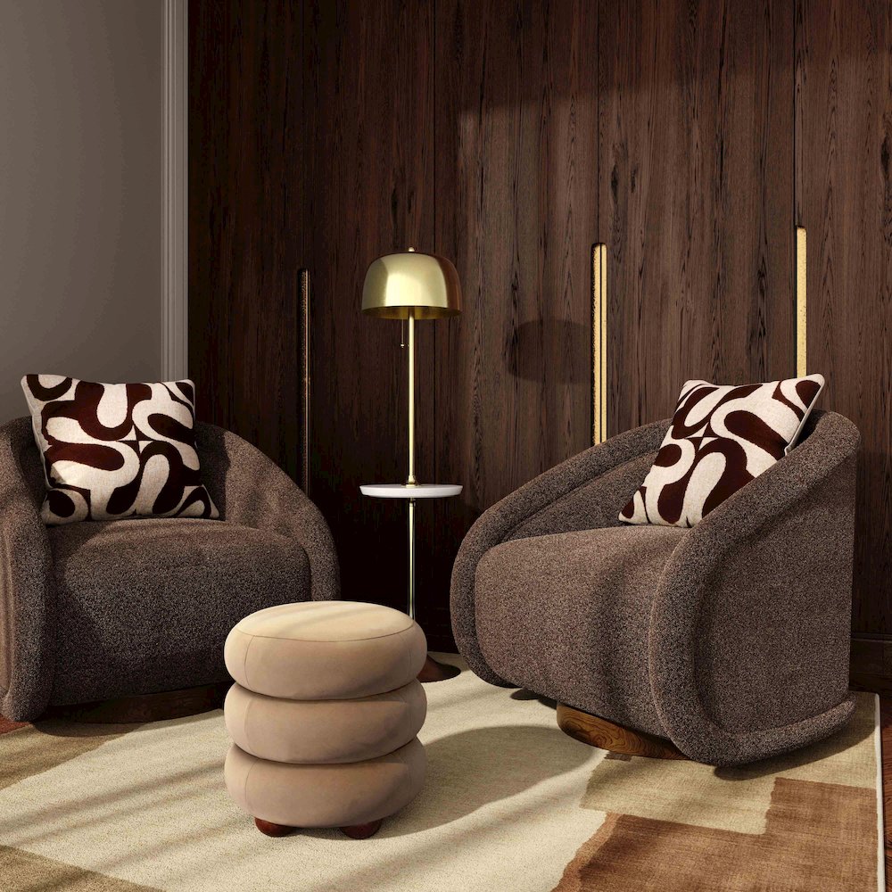 Stefanie Taupe Velvet Ottoman. Picture 2