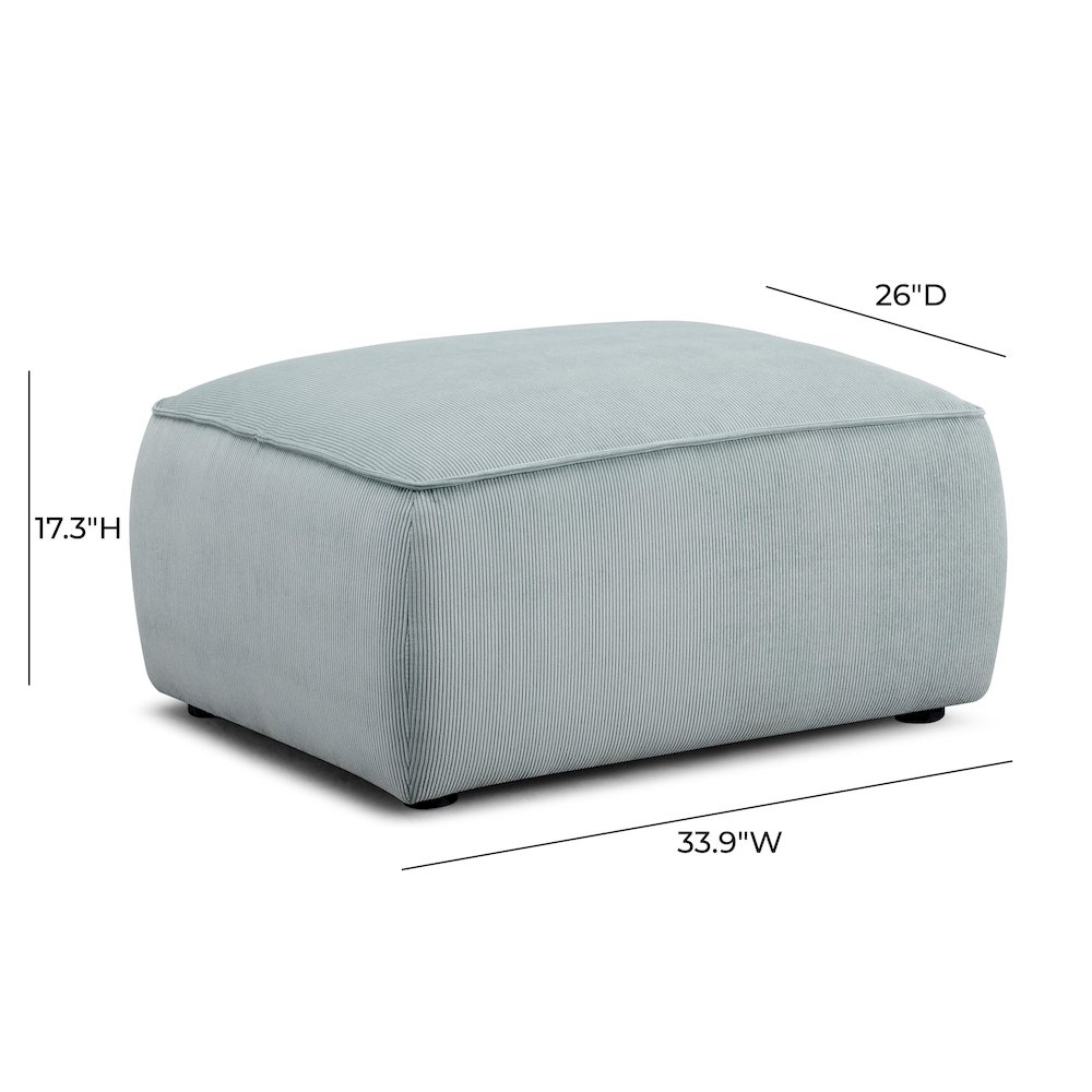 Travie Sea Foam Performance Corduroy Velvet Ottoman. Picture 4