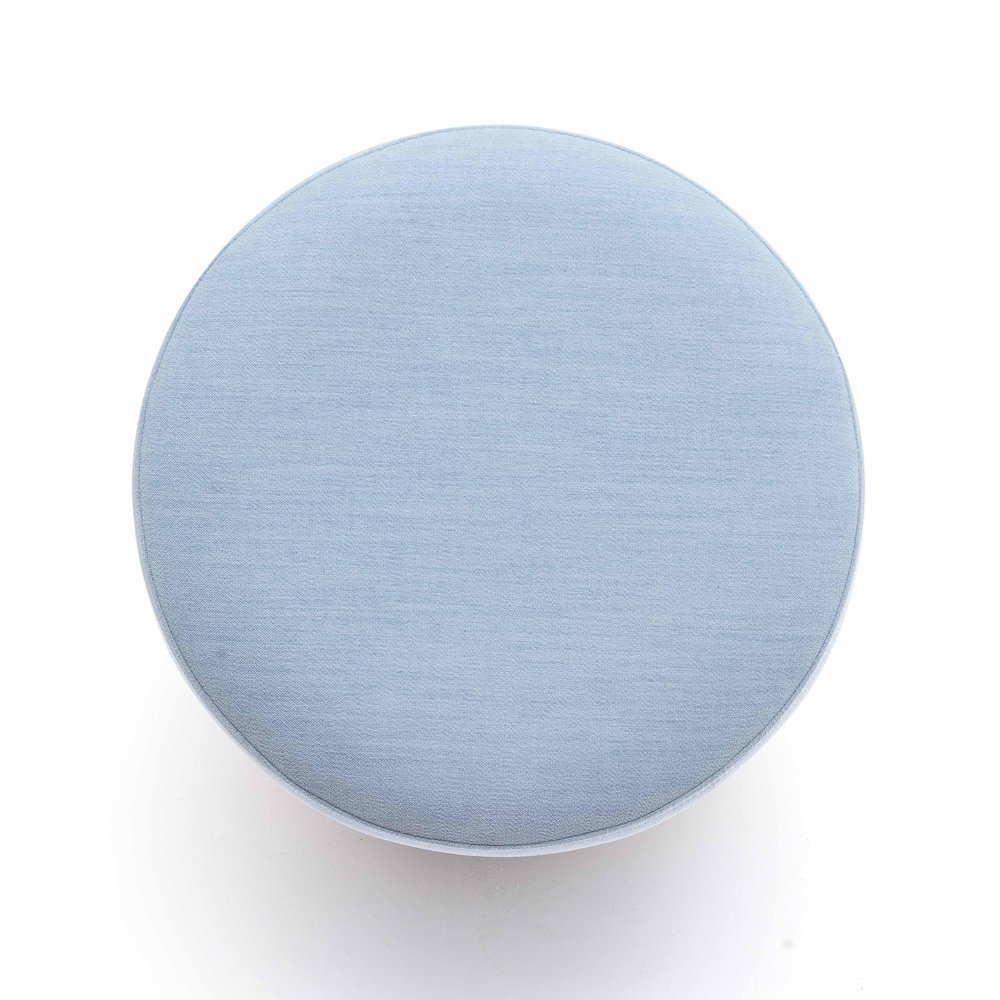 Dex Faded Blue Upcycled Fabric Ottoman. Picture 4