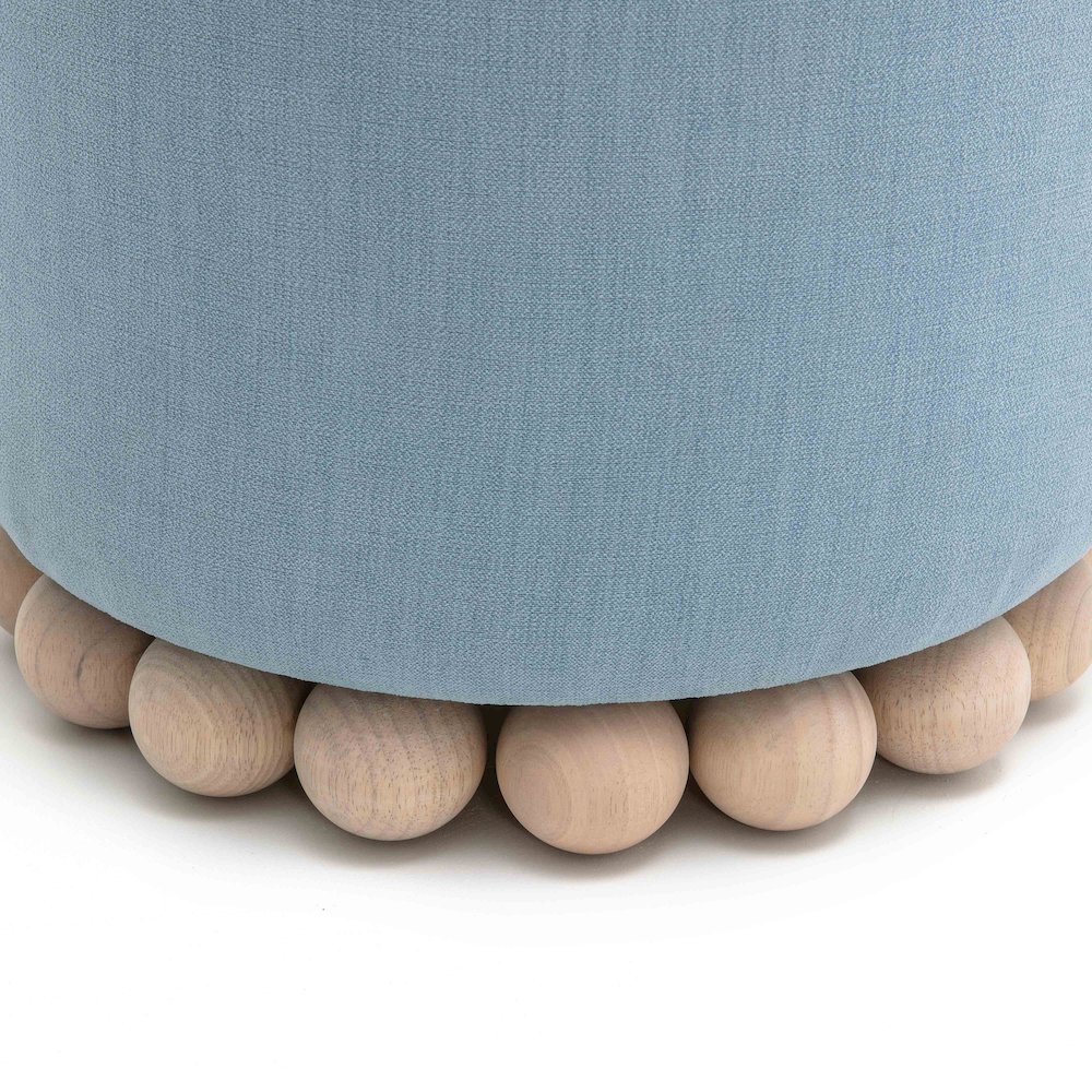 Dex Faded Blue Upcycled Fabric Ottoman. Picture 5